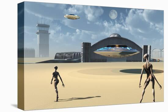 Alien Reptoids and their Flying Saucers at Area 51-Stocktrek Images-Stretched Canvas