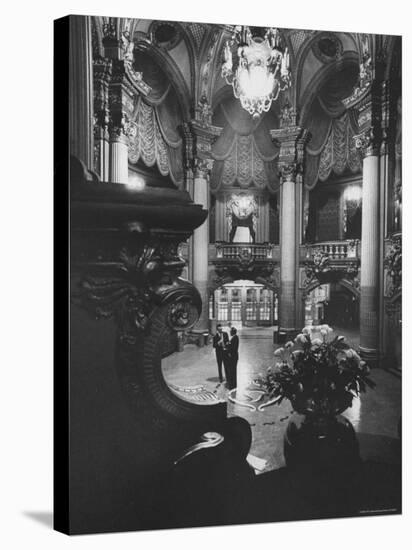 Allan Jay Lerner, and Frederick Loewe in Lobby of the Mark Hellinger Theater-Gordon Parks-Premier Image Canvas