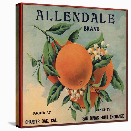 Allendale Brand - Charter Oak, California - Citrus Crate Label-Lantern Press-Stretched Canvas