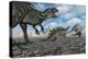 Allosaurus Dinosaurs Moving in to Kill a Stegosaurus Trapped in a Mud Pit-null-Stretched Canvas