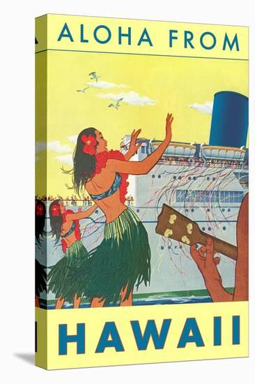 Aloha from Hawaii, Hawaiian Girls Greeting Cruise Ship-null-Stretched Canvas