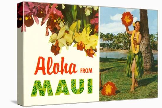 Aloha from Maui, Hula Girl and Flowers-null-Stretched Canvas