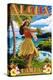 Aloha Kailua, Hawaii - Hula Girl on Coast-Lantern Press-Stretched Canvas