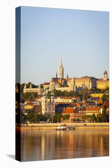 Along Danube River Towards Buda Hill and the Martyas Church Illuminated at Sunrise, Budapest-Doug Pearson-Premier Image Canvas