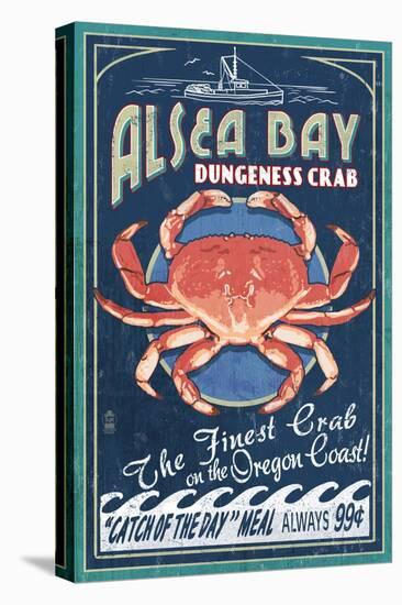 Alsea Bay, Oregon - Dungeness Crab Vintage Sign-Lantern Press-Stretched Canvas