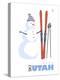 Alta, Utah, Snowman with Skis-Lantern Press-Stretched Canvas