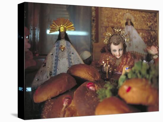 Altar of Food, Candles, Baby Jesus Statues and the Virgins of Soledad and Guadalupe, Oaxaca, Mexico-Judith Haden-Premier Image Canvas