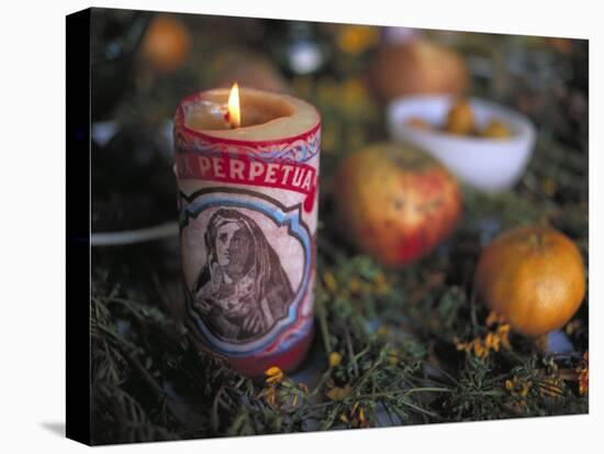 Altar Offering Decorated with Flowers, Fruit and a Candle for Day of the Dead, Oaxaca, Mexico-Judith Haden-Premier Image Canvas