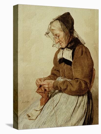 Alte Frau strickend (Old Woman Knitting)-Albert Anker-Premier Image Canvas