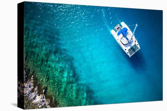 Amazing View to Yacht Sailing in Open Sea at Windy Day. Drone View - Birds Eye Angle-dellm60-Premier Image Canvas