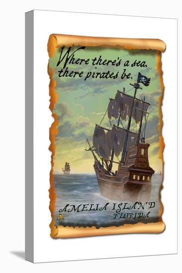 Amelia Island, Florida - Pirate Ship-Lantern Press-Stretched Canvas
