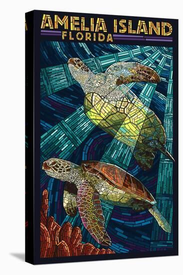 Amelia Island, Florida - Sea Turtle Mosiac-Lantern Press-Stretched Canvas