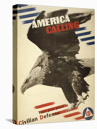 America Calling, Take Your Place in Civilian Defense, c.1941-Herbert Matter-Stretched Canvas