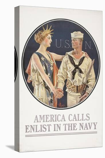 "America Calls, Enlist in the Navy" Poster, 1917-Joseph Christian Leyendecker-Premier Image Canvas
