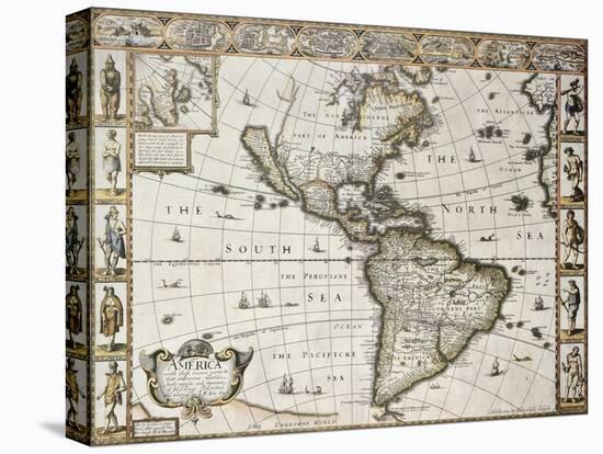 America Old Map With Greenland Insert Map. Created By John Speed. Published In London, 1627-marzolino-Stretched Canvas