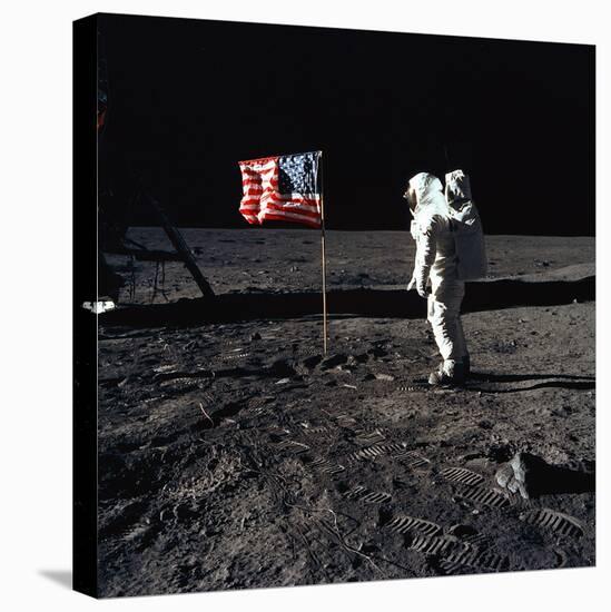 American Astronaut Edwin "Buzz" Aldrin Walking on the Moon on July 20, 1969-null-Stretched Canvas