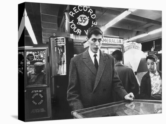 American Chess Champion Robert J. Fischer Playing Pinball-Carl Mydans-Premier Image Canvas