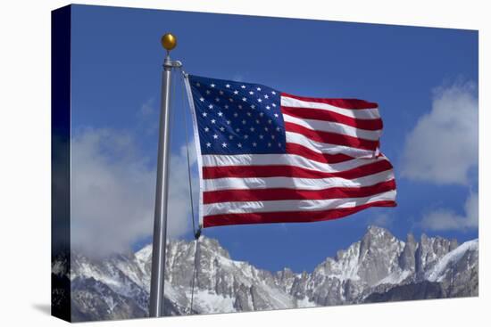 American Flag and Snow on Sierra Nevada Mountains, California, USA-David Wall-Premier Image Canvas