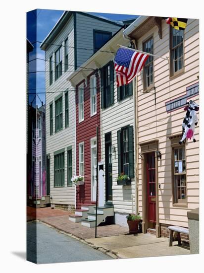 American Flag on Wooden Buildings on a Street in Annapolis, Maryland, USA-Hodson Jonathan-Premier Image Canvas