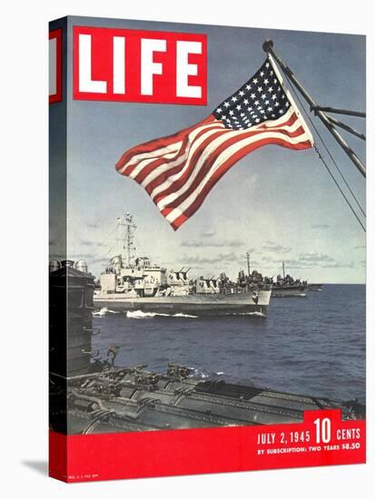 American Flag over US Ships at Sea, July 2, 1945-Eliot Elisofon-Premier Image Canvas