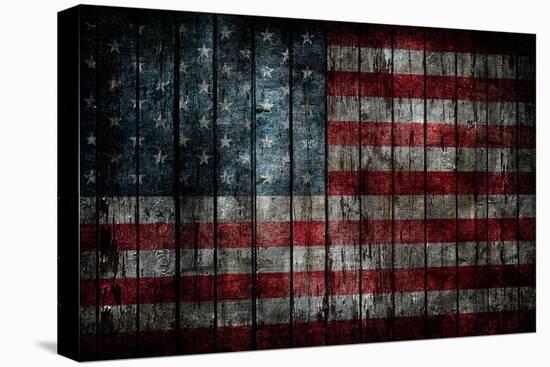 American Flag Painted On Fence Background-alexfiodorov-Stretched Canvas