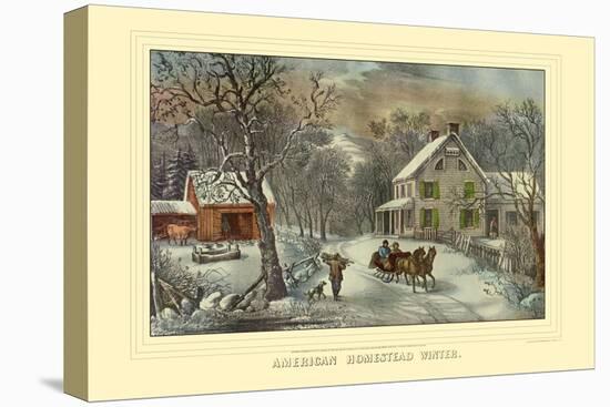 American Homestead Winter-Currier & Ives-Stretched Canvas