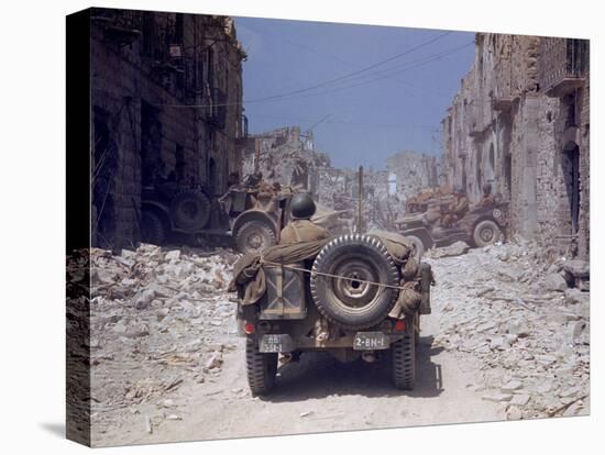 American Jeeps Travelling Through Completely Bombed Out Town During the Drive Towards Rome, Wii-Carl Mydans-Premier Image Canvas