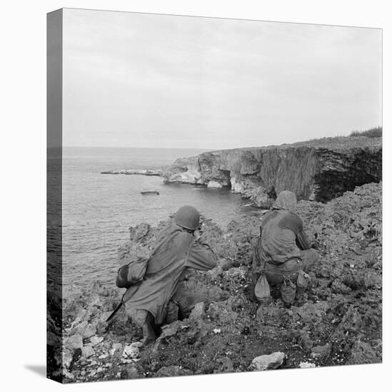 American Marines Searching Craggy Cliffs for Japanese Snipers and Island Civilians-Peter Stackpole-Premier Image Canvas