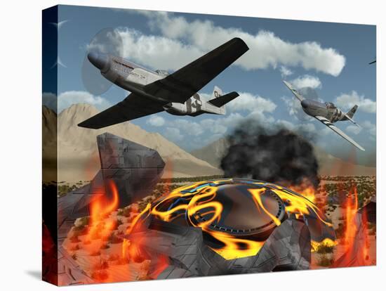 American P-51 Mustang Fighter Planes Destroy a UFO-Stocktrek Images-Premier Image Canvas