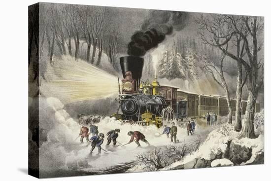 American Railroad Scene in Snow-Currier & Ives-Premier Image Canvas