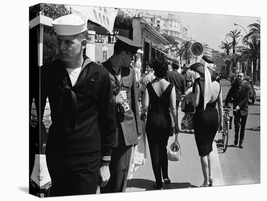 American Serviceman Admiring Two Female Pedestrians at the Cannes Film Festival-Paul Schutzer-Premier Image Canvas