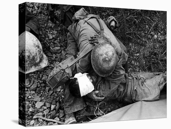 American Soldier Comforting Wounded Comrade During Fight to Take Saiapn from Japanese Troops-W^ Eugene Smith-Premier Image Canvas