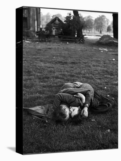 American Soldier Kissing English Girlfriend on Lawn in Hyde Park, Favorite Haunts of US Troops-Ralph Morse-Premier Image Canvas