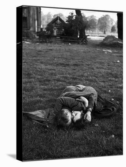 American Soldier Kissing English Girlfriend on Lawn in Hyde Park, Favorite Haunts of US Troops-Ralph Morse-Premier Image Canvas