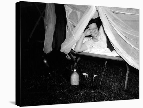 American Wac Raises the Netting over Her Cot as a Photographer's Flash Illuminates the Scene-null-Stretched Canvas