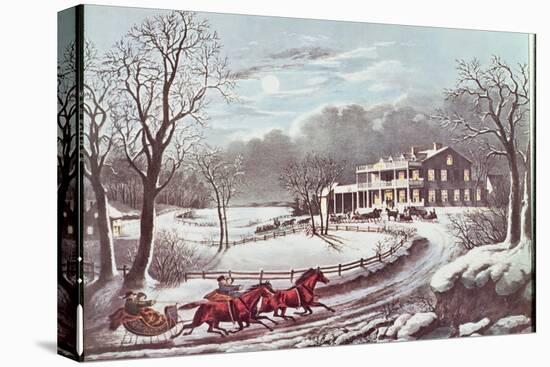 American Winter Evening Scene-Currier & Ives-Premier Image Canvas
