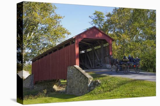 Amish Horse-drawn Buggy, Pool Forge Covered Bridge, built in 1859, Lancaster County, Pennsylvania,-Richard Maschmeyer-Premier Image Canvas