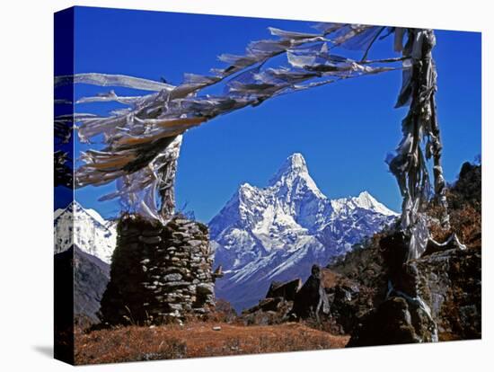 Amma Dablam, Framed by Prayer Flags, One of Most Distinctive Mountains Lining Khumbu Valley, Nepal-Fergus Kennedy-Premier Image Canvas
