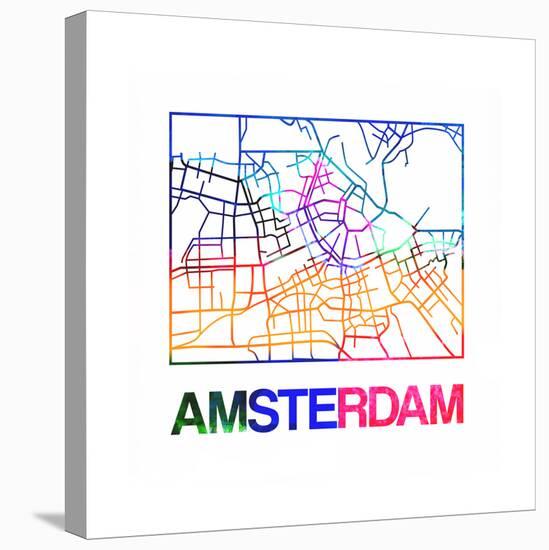 Amsterdam Watercolor Street Map-NaxArt-Stretched Canvas