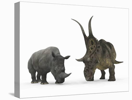 An Adult Diabloceratops Compared to a Modern Adult White Rhinoceros-Stocktrek Images-Premier Image Canvas