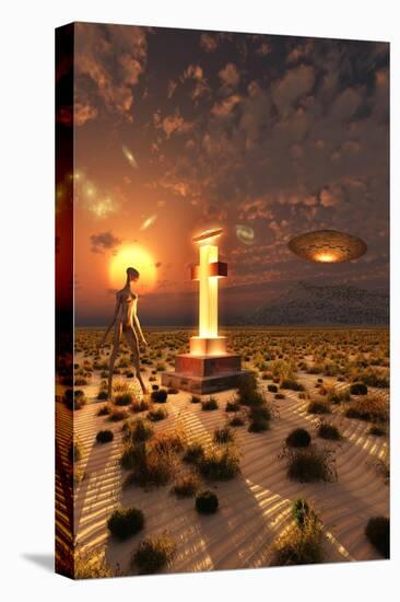 An Alien Returning to the Famous Crash Site in Roswell, New Mexico-null-Stretched Canvas