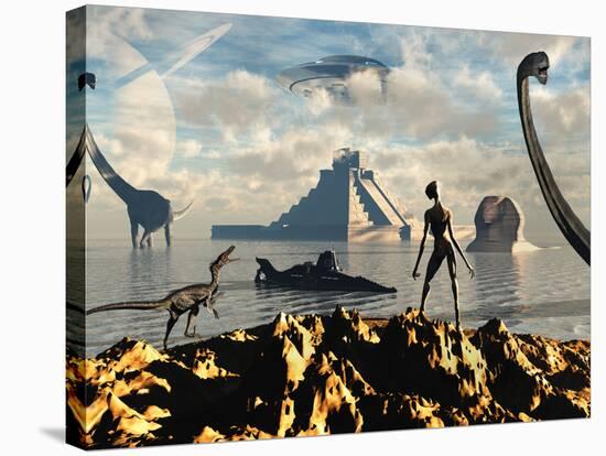 An Alien World Where Reptoid Beings Co-Exist with Dinosaurs-Stocktrek Images-Premier Image Canvas