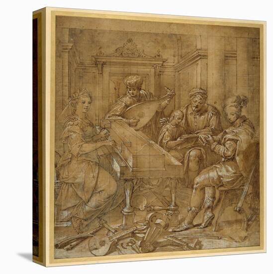 An Allegory of Music: Fame at the Virginals; Two Young Lutenists Seated; a Bearded Elder Teaches…-Lavinia Fontana-Premier Image Canvas