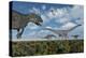 An Allosaurus Dinosaur Stalking a Herd of Diplodocus Dinosaurs-null-Stretched Canvas