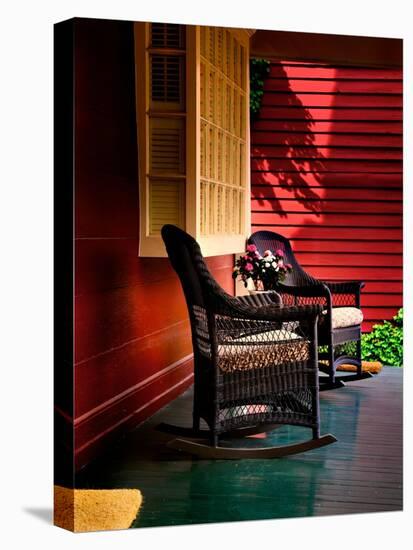 An American Front Porch with Wooden Boarding and Two Whicker Rocking Chairs-Jody Miller-Premier Image Canvas