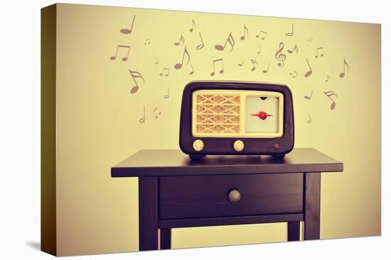 An Antique Radio Receptor on a Desk and Musical Notes, with a Retro Effect-nito-Premier Image Canvas