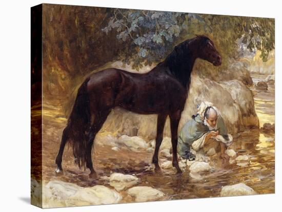 An Arab Watering His Horse by a River, C.1890-1900-Frederick Arthur Bridgman-Premier Image Canvas