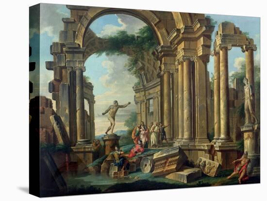 An Architectural Capriccio with Statues of the Warrior Agasias and the Apollo Belvedere-Giovanni Paolo Pannini-Premier Image Canvas
