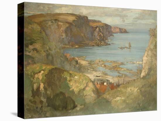 An East Coast Fishing Village, Possibly St. Abbs, with Trawlers Anchored Offshore-James Whitelaw Hamilton-Premier Image Canvas