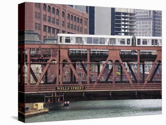 An El Train on the Elevated Train System Crossing Wells Street Bridge, Chicago, Illinois, USA-Amanda Hall-Premier Image Canvas